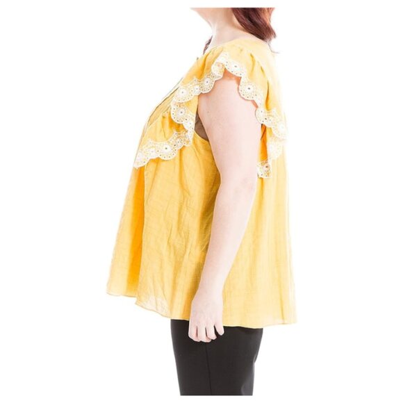 Max Studio NWT Yellow DANDY DOLLY Embroidered Stitch Flutter Sleeve Top, Size 2X - Picture 3 of 5